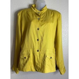 Newport News Womens 18 Jacket Yellow Tencel Lyocell Mock Neck Snap Front Pockets